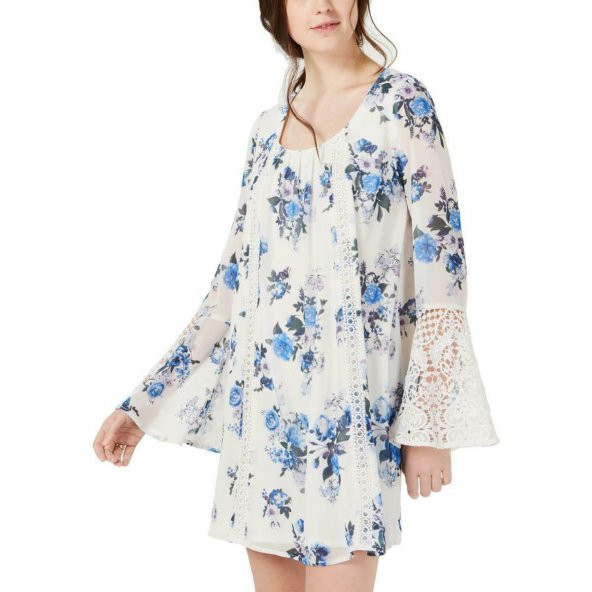 Genç Bayan Fildişi Kuşgözü Çiçekli Elbise