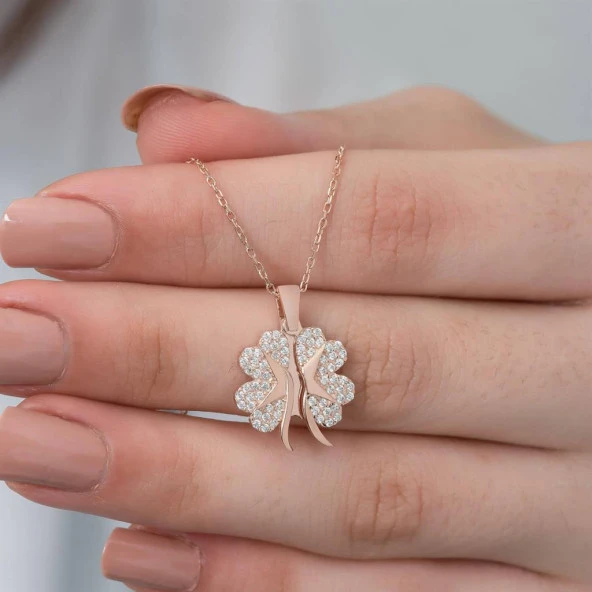 Gümüş Açılır Kapanır Yonca İsimli Kolye - 7