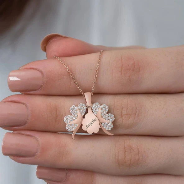 Gümüş Açılır Kapanır Yonca İsimli Kolye - 8