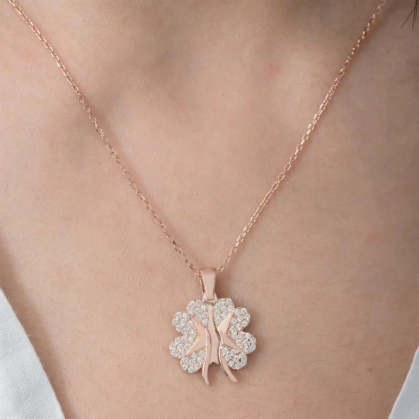 Gümüş Açılır Kapanır Yonca İsimli Kolye - 9