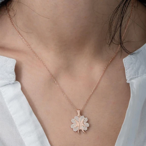 Gümüş Açılır Kapanır Yonca İsimli Kolye - 10