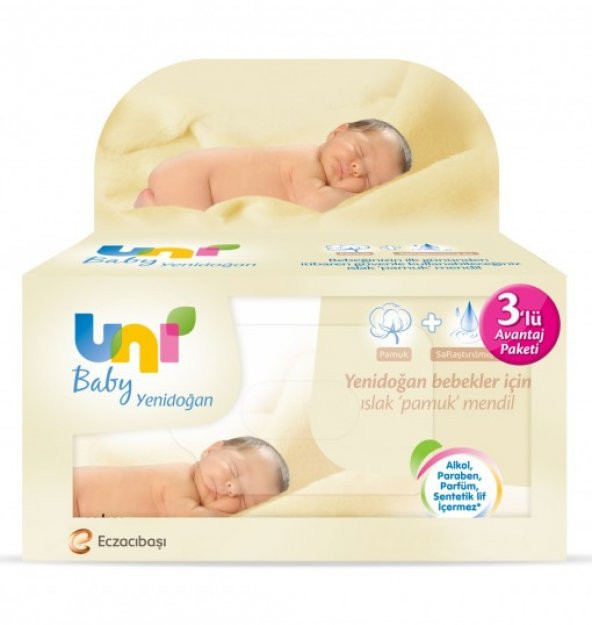 Uni Baby Yenidoğan Islak Pamuk Mendil 3`ü - 1
