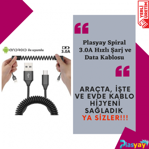 Plasyay Spiral 3.0A Hızlı Şarj ve Data Kablosu Beyaz - 4