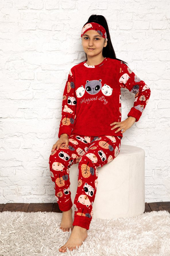 Nisanca Penguen Desenli Kışlık Welsoft Kız Çocuğu Polar Pijama Takımı