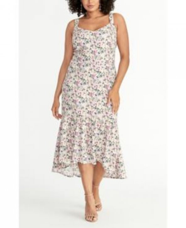 Rachel Roy Kadın Elbisesi Pembe Plus Maxi Çiçekli