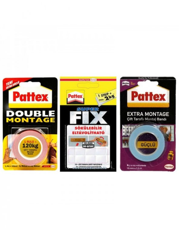 Pattex 3lü Çift Taraflı Yapıştırıcı Seti (Double-Fix-Extra)