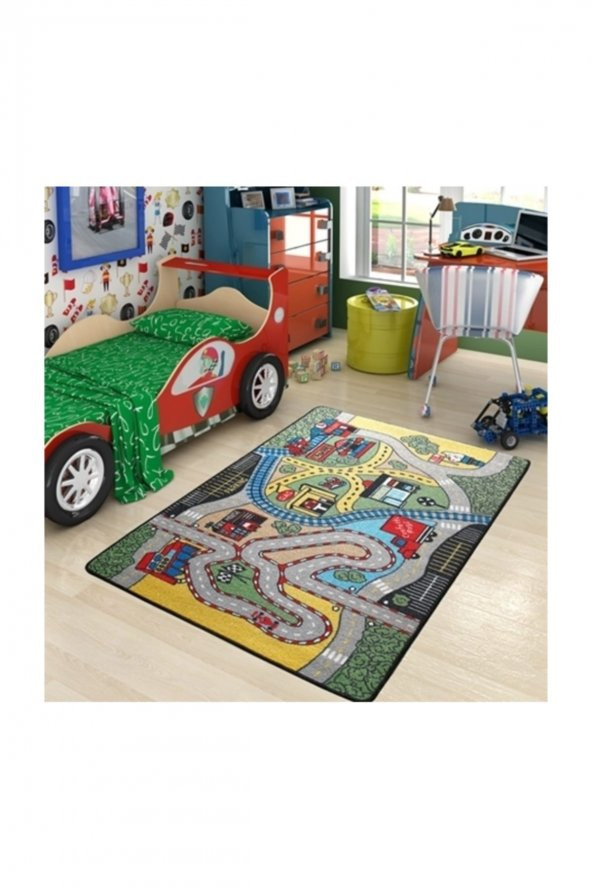 Confetti Race Çocuk Odası Anaokulu Araba Yarışı Oyun Halısı 133x190