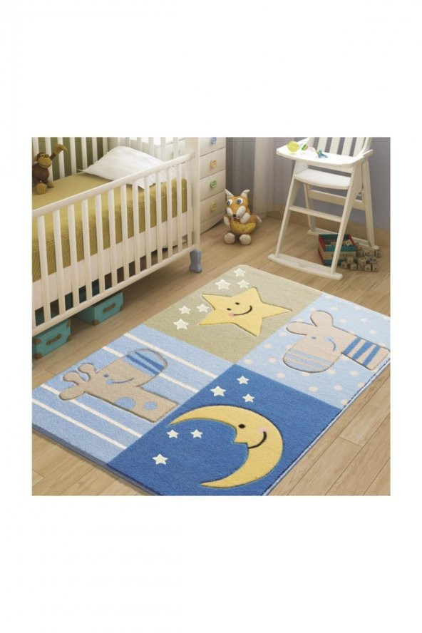 Confetti Sleepy 100x150 Mavi Çocuk Halısı Bebek Halısı