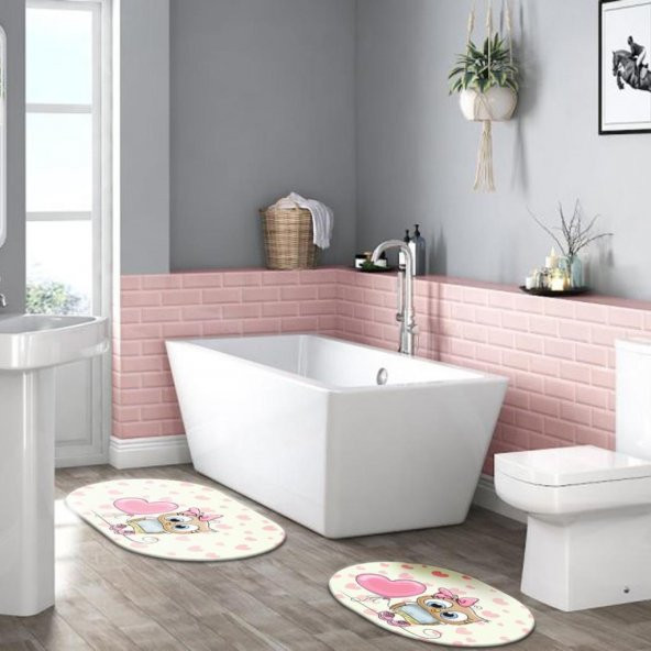 Dream Catcher 2li Pembe Baykuş Desen Banyo Paspas Takımı