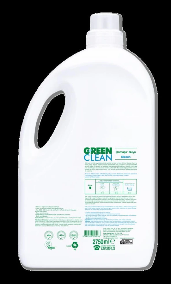 U Green Clean Bitkisel Çamaşır Suyu 2,75 Lt - 2