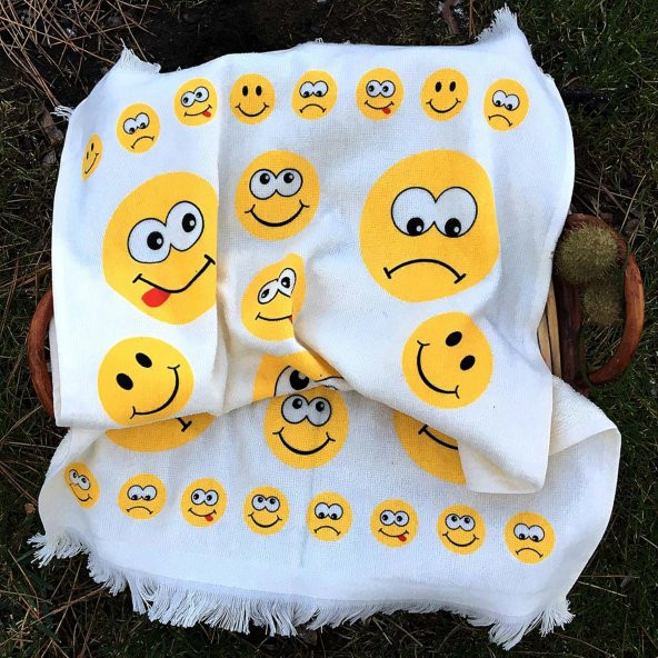 Saçaklı Mutfak El Havlusu 3lü Set Emoji 100 Pamuk