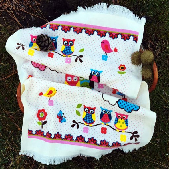 Saçaklı Mutfak El Havlusu 3lü Set Meraklı Baykuş 100 Pamuk