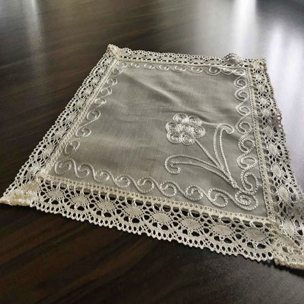 Çeyizlik İpek Dokuma Dantelli Peçete 100 İpek El İşçiliği - 3
