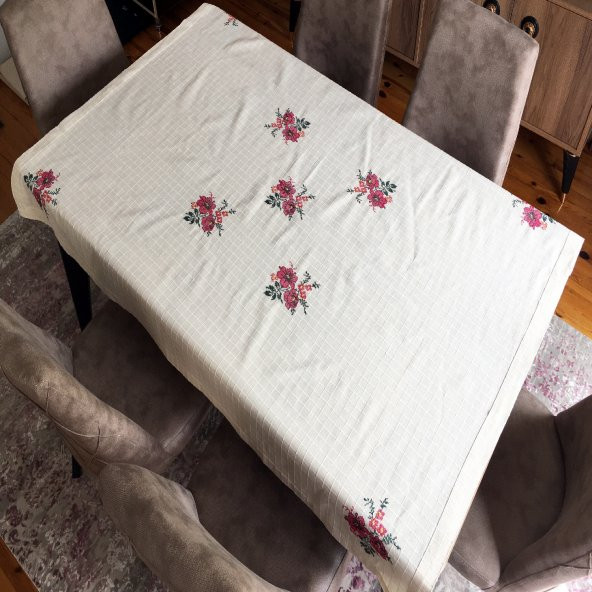 Dört Farklı Renk Seçenekli Kanaviçe Masa Örtüsü 140x170 cm 100 Pamuk - 2
