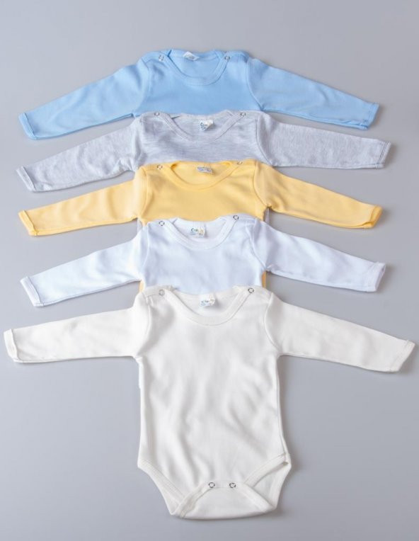 Hello Erkek Bebek 5li Karışık Renk Uzun Kollu Çıtçıtlı 100 Pamuklu Body-2410