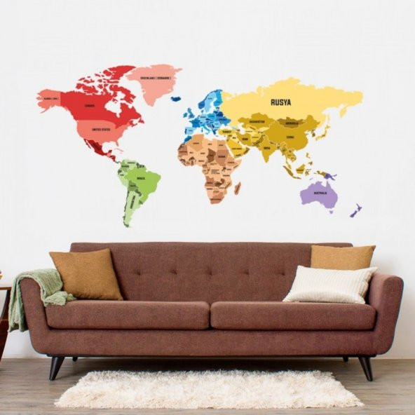 Dünya Haritası 4 Duvar Sticker, Duvar Çıkartması, Çocuk Odası Seti