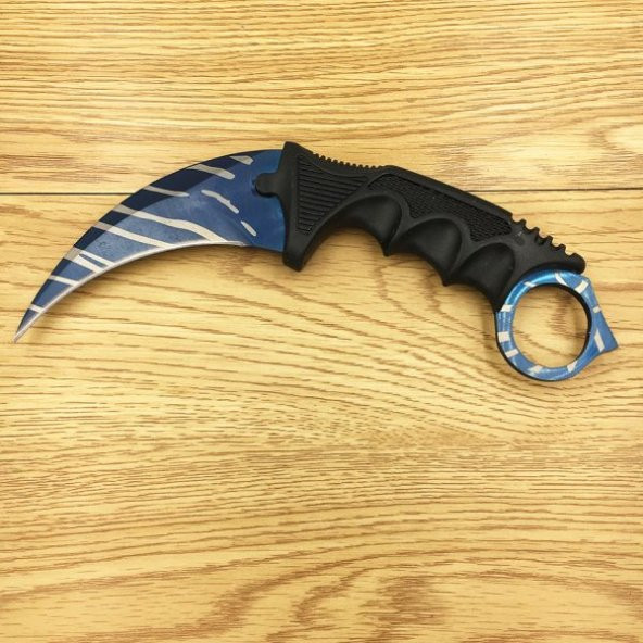 CS GO Mavi İşlemeli Karambit - Keskin Bıçak, Paslanmaz Çelik, Plastik Saplı, İpli, Kılıflı 19cm - 2