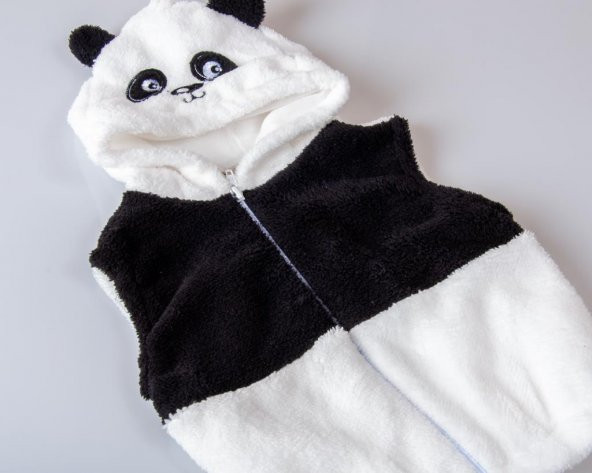 Erkek Kız Bebek Çocuk Tekli 1-3 Yaş Kapüşonlu Sevimli Panda Welsoft Yelek-5144