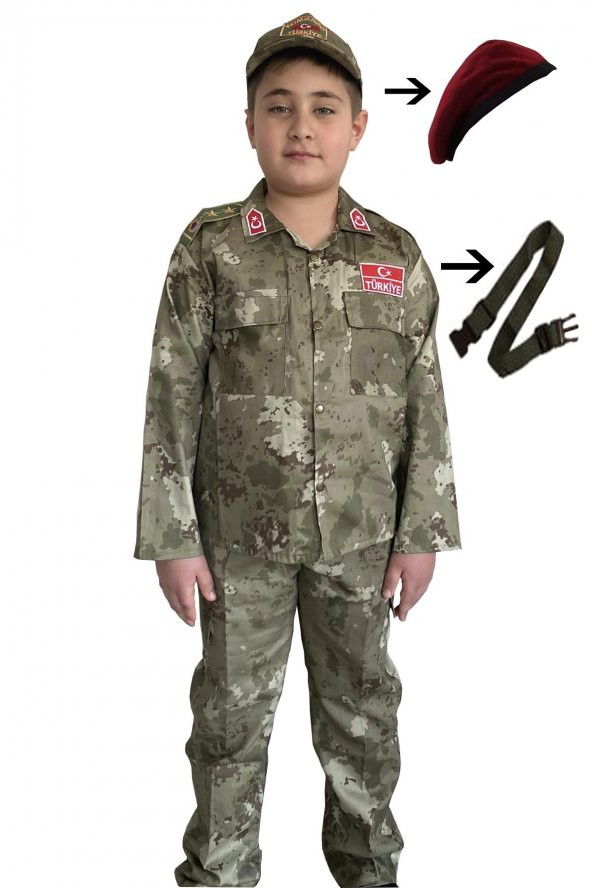 5li Unisex Bordo Bereli Çocuk Askeri Kamuflaj Nano Takım