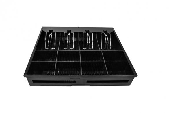 Metal Siyah Para Çekmecesi 4 Banknot 8 Bozuk Para Haznesi 41 x 41 - 10 Cm RJ11 -12V - 3 Pozisyonlu Anahtar Kilidi - 4