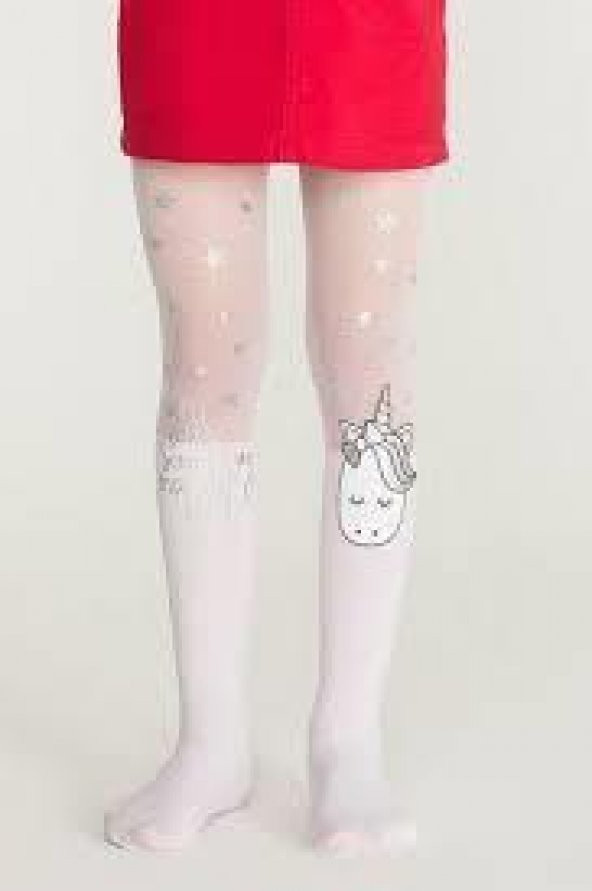 Kız Çocuk New Unicorn Printing Beyaz Külotlu Çorap