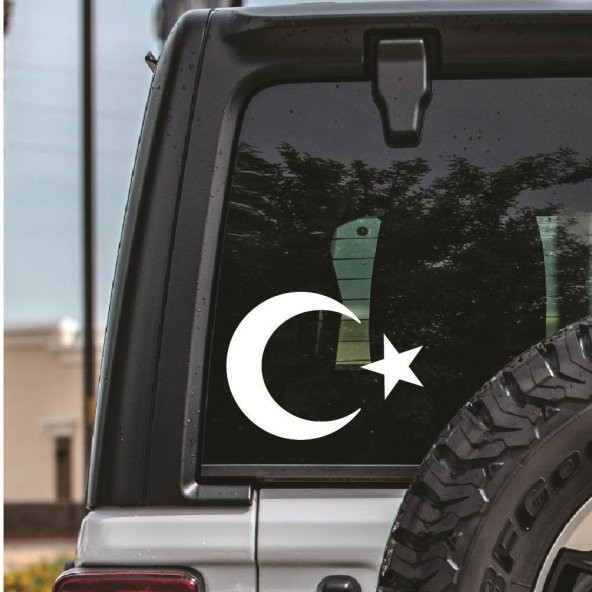 Kelime-i Tevhid Ay Yıldız Sticker Yapıştırma | Kaput - Bagaj - Cam | Beyaz - 2