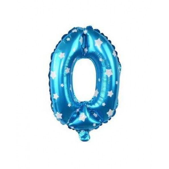0 Rakamı Mavi Folyo Balon 16 inch 40 cm