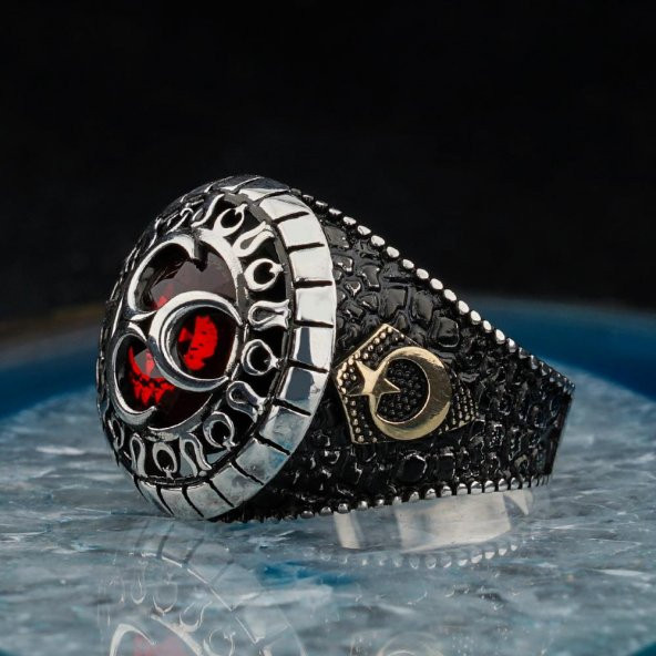 925 Ayar Gümüş 3'lü Hilalli Erkek Yüzük - Resim 3