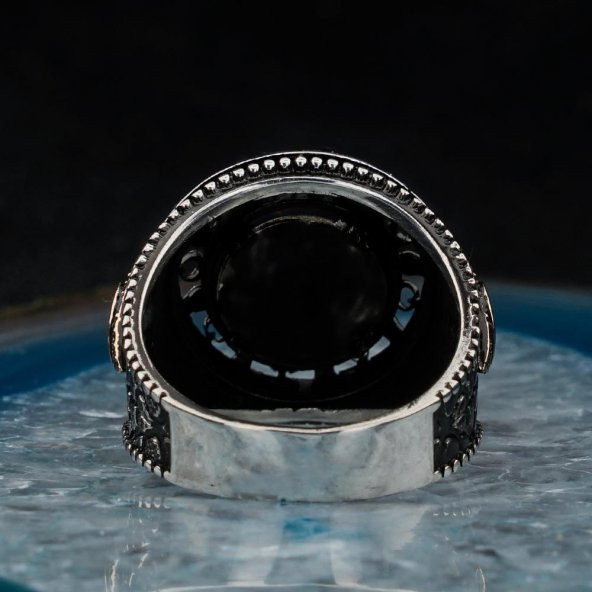 925 Ayar Gümüş 3'lü Hilalli Erkek Yüzük - Resim 4