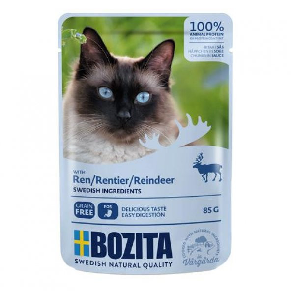 Bozita Pouch Ren Geyiği Etli Tahılsız Yetişkin Kedi Konservesi 85 gr