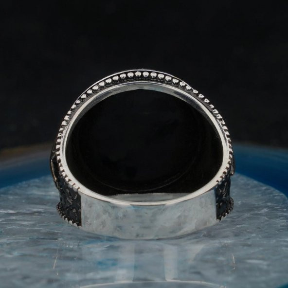 925 Ayar Gümüş Pusula Erkek Yüzük - Resim 4