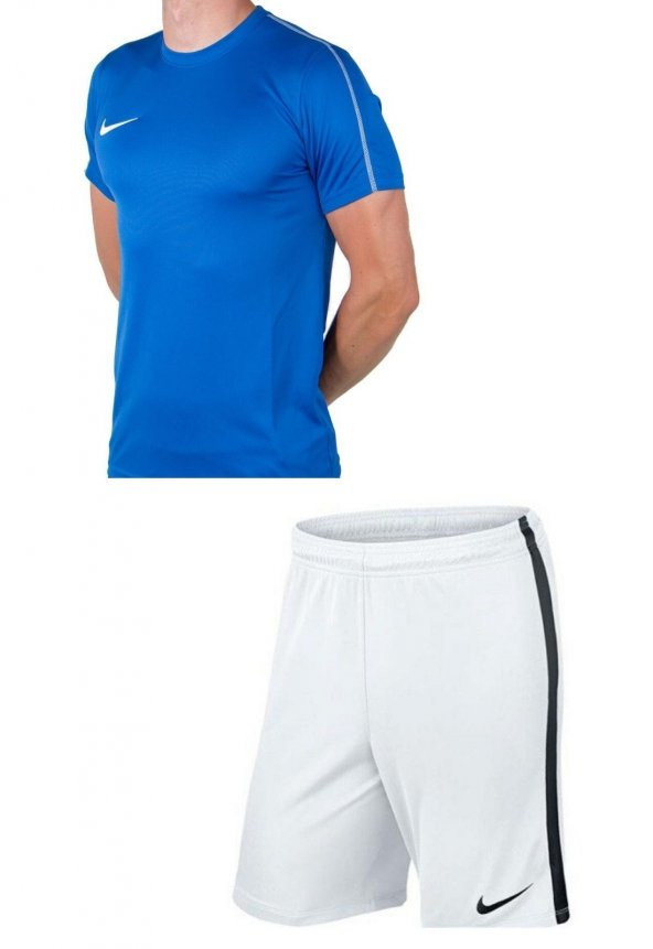 Nike M Nk Dry Park18 Mavi Tişört + Beyaz Cepsiz şort