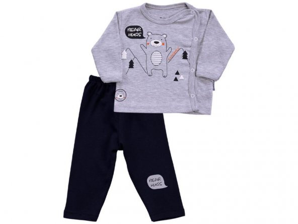 Erkek Bebek 0-3 Ay Yenidoğan Kruvaze Bear Patiksiz 2li Takım-15130 - 2