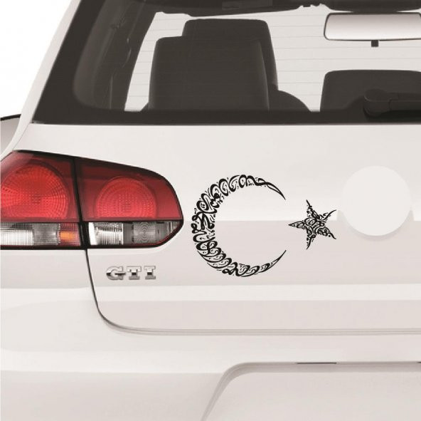 Kelime-i Tevhid Ay Yıldız Sticker Yapıştırma | Kaput - Bagaj - Cam | Siyah - 3