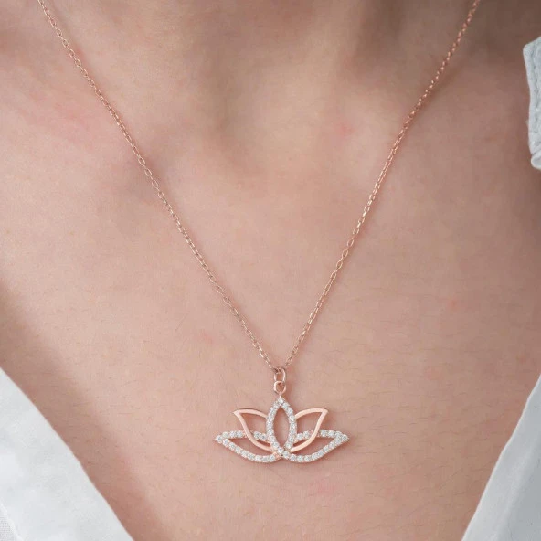 Lotus Çiçeği 925 Ayar Gümüş Kolye - 3