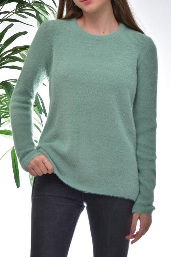 Kulis Kadın Sakallı Tüylü Mint Yeşili Triko Kazak Bluz