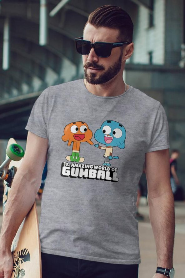 Gumball ve Darwin Gri Erkek Tshirt - Tişört - 1
