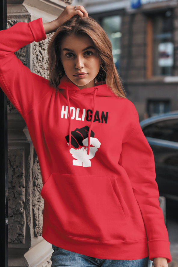 Holıgan Kırmızı Kadın Kapşonlu Sweatshirt - Hoodie - 2