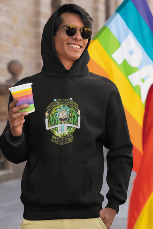 Rick And Morty Siyah Erkek Kapşonlu Sweatshirt - Hoodie - 2