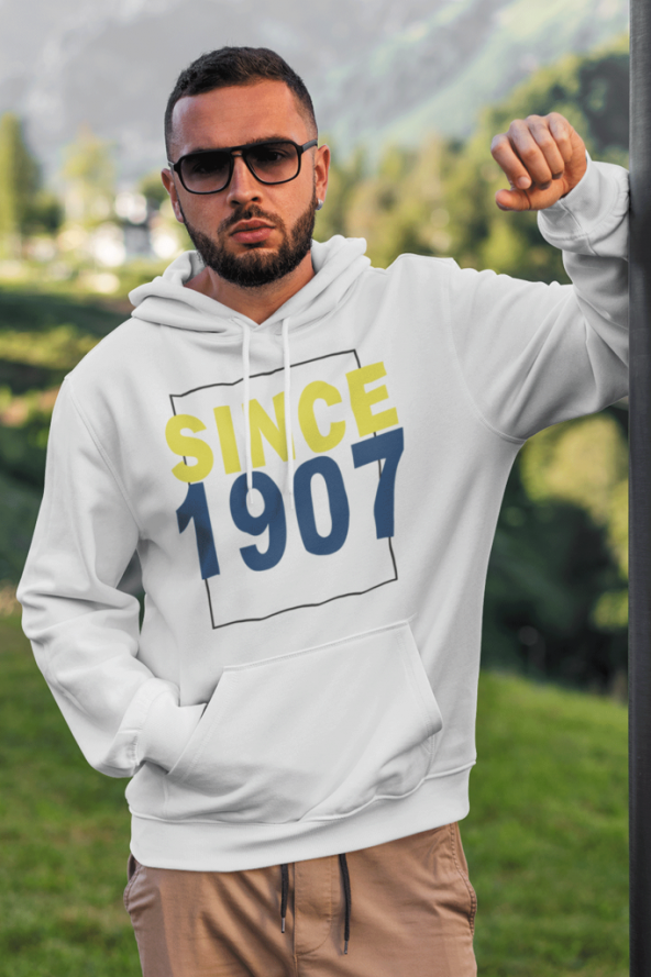 Since 1907 Beyaz FB Erkek Kapşonlu Sweatshirt - Hoodie