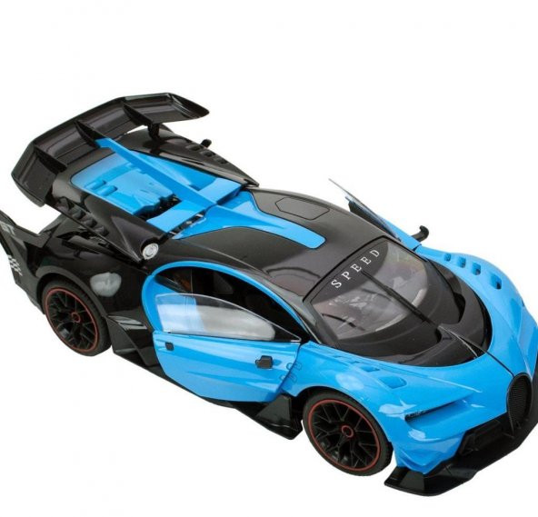 Uzaktan Kumandalı Araba Kapıları Açılan Şarjlı Bugatti 1/12 Ölçek Mavi - 2