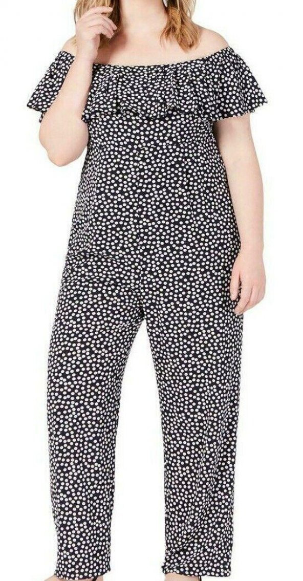 Siyah Puantiyeli Polka Dot Flutter Plus Tulum