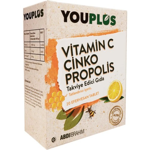 Youplus Vitamin C, Çinko & Propolis 20 Efervesan Tablet - Abdi İbrahim - 2