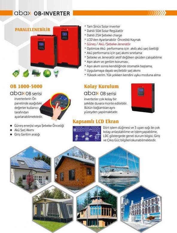 ABAX 5 KVA 5000 WATT W TAM SİNÜS AKILLI İNVERTER - PARALEL       OB-5000PAR - 3