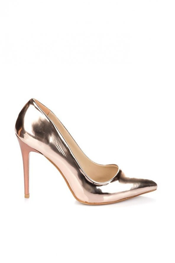 Pembe Potin Parlak İnce Topuklu Kadın Stiletto A1760-17 - 8