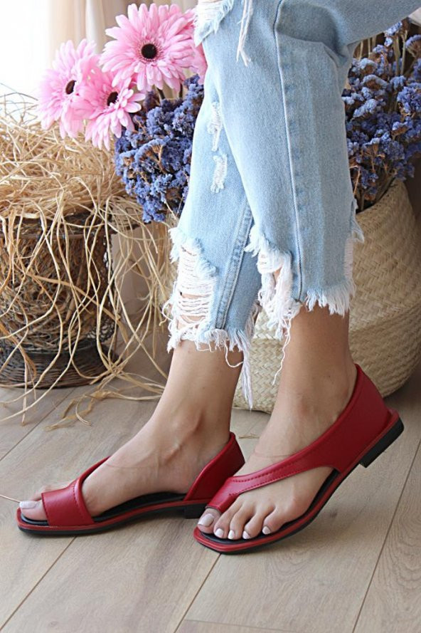 Pembe Potin Parmak Arası Kadın Sandalet A985-20Kırmızı