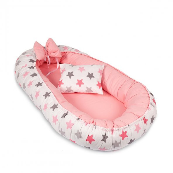 Sluupy Babynest - Pembe Gri Yıldız Figürlü Ana Kucağı