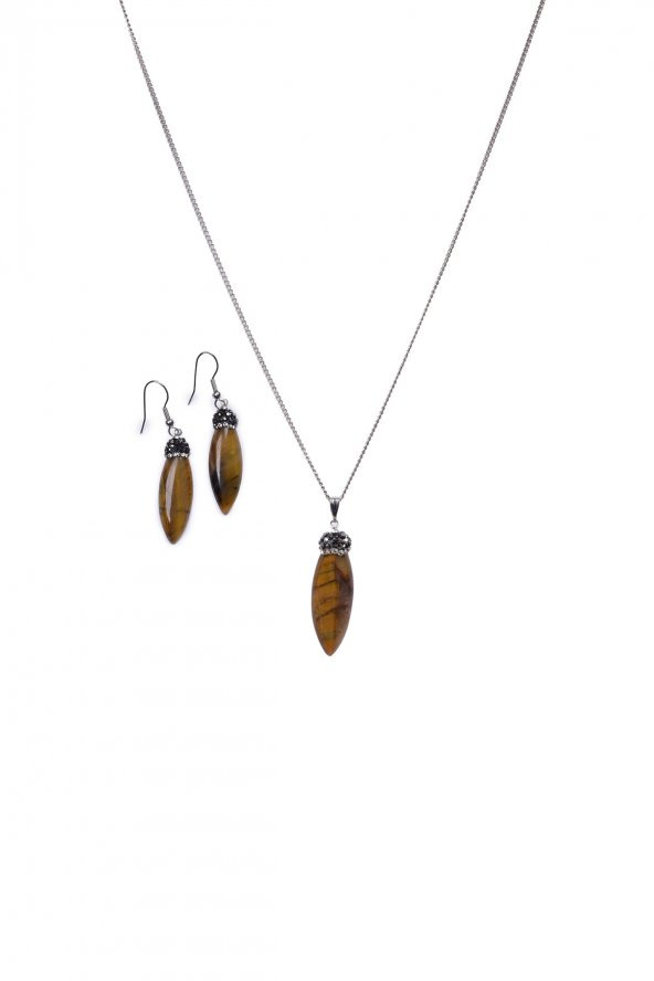 Kaplan Gözü Taşı Enerji Sarmal Kolye ve Küpe Kombin FH11247