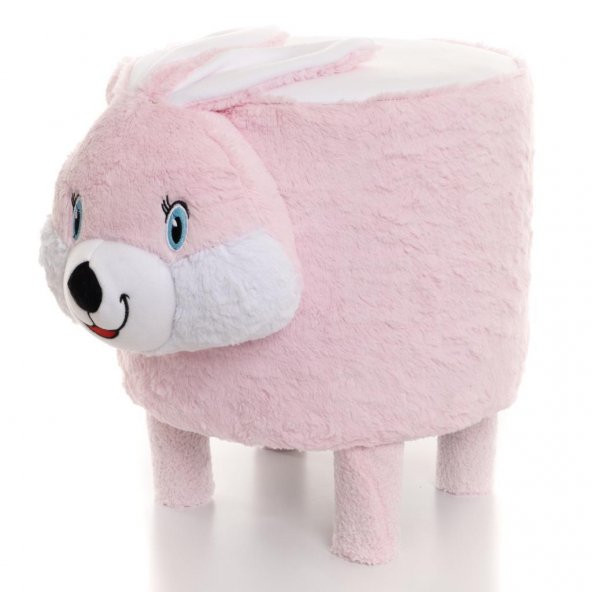 Peluş Tavşan Kaplı Ahşap Puf Koltuk Çocuk Koltuğu 2