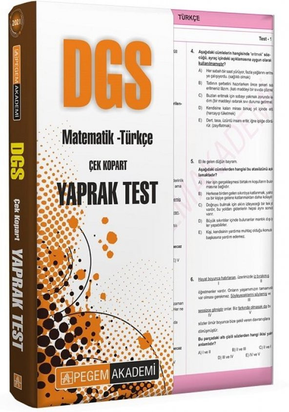 Pegem DGS Türkçe-Matematik Yaprak Test Çek Kopart 2021